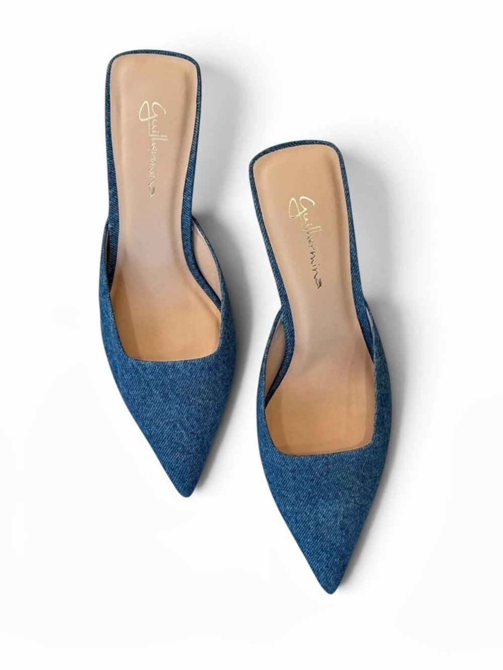 Anthropologie Guilhermina Pointed-Toe Kitten Heel Mule Blue Denim Pointed-Toe Mu